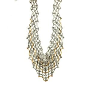RL Sterling Silver 925 14K Gold Woven Mesh Bib Necklace 17 Inch Two Tone Bead